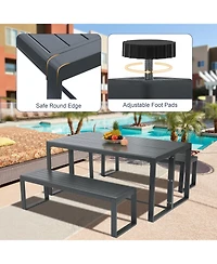 Aoodor 3-Piece Outdoor Patio Dining Set, Aluminum Furniture Set with 1 Rectangular Picnic Table and 2 Benches for Garden, Lawn, Yard