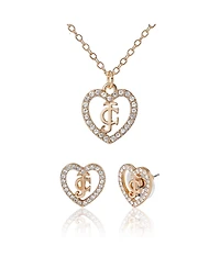 Juicy Couture Gold-Tone Pave Heart Necklace & Stud Earrings Set