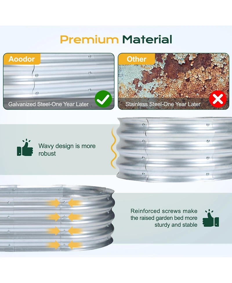 Aoodor Galvanized Raised Garden Bed Kit,47.24''(L) x 23.62''(W) x11.81''(H) Outdoor Garden Planter Oval Large Boxes for Vegetables, Flowers, Herbs