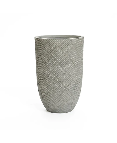 LuxenHome Gray Glen Pattern 22.4-Inch Tall MgO Round Planter