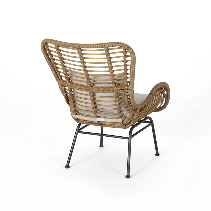 2-piece braided rope outdoor club lounge chair for patio lawn backyard with cushions beige