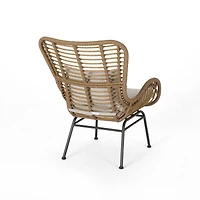 2-piece braided rope outdoor club lounge chair for patio lawn backyard with cushions beige