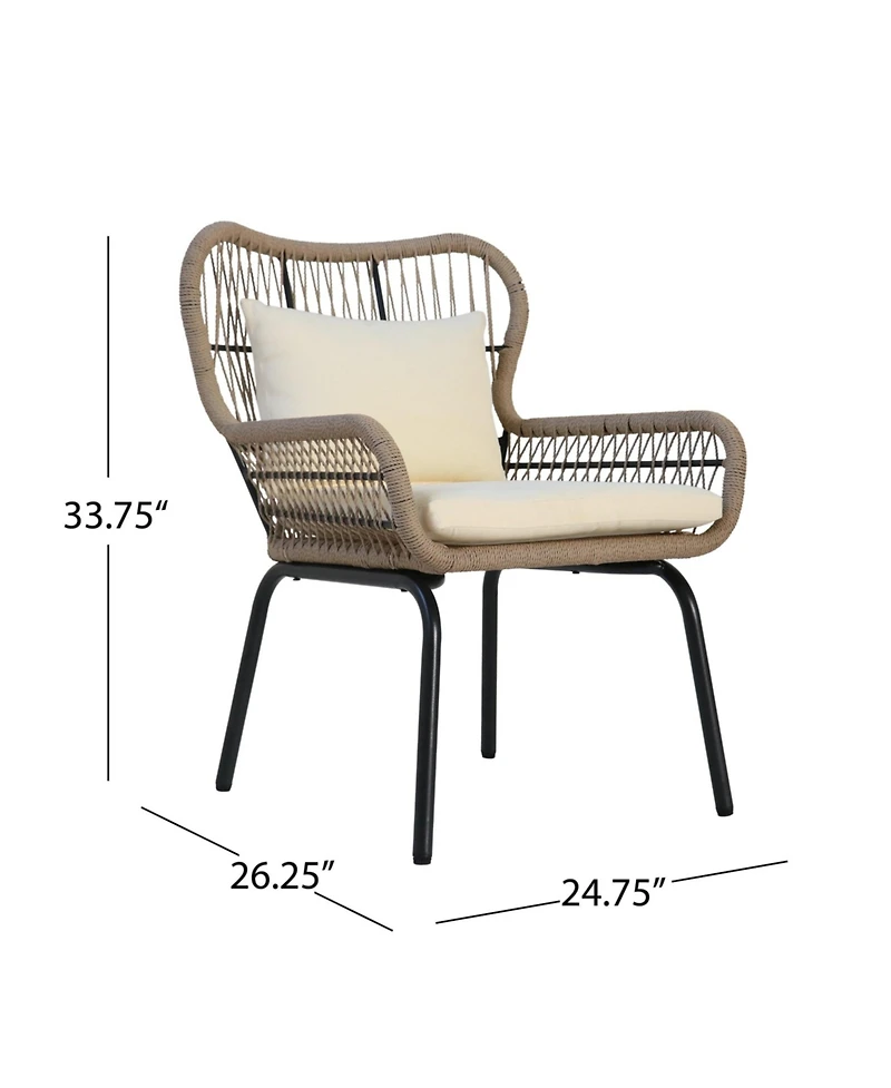 2-piece braided rope outdoor club lounge chair for patio lawn backyard with cushions beige