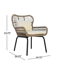 2-piece braided rope outdoor club lounge chair for patio lawn backyard with cushions beige