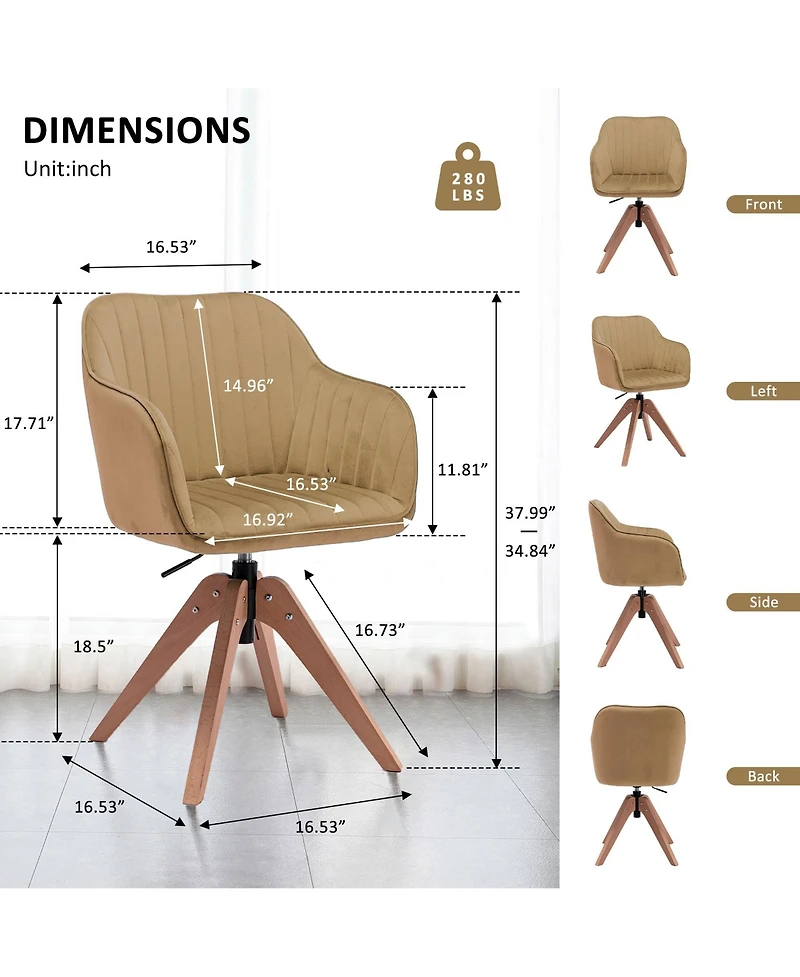 Velvet Arm Chair with Wooden Legs for Dining Room Table or Sitting Area