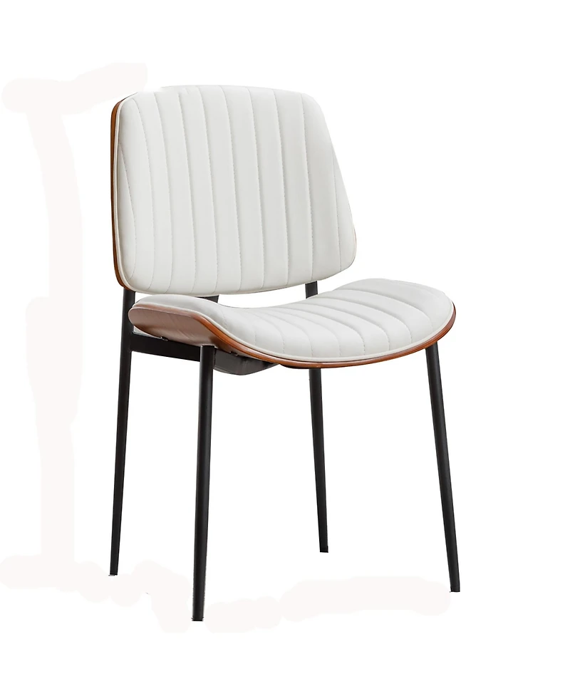 Dining Chairs Set of 2 Mid Century Modern Retro Faux Leather Chair with Upholstered Seat Metal Legs Adjustable Foot