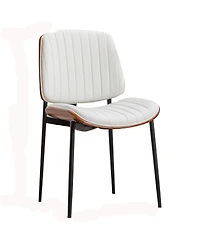 Dining Chairs Set of 2 Mid Century Modern Retro Faux Leather Chair with Upholstered Seat Metal Legs Adjustable Foot