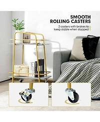 2-tier Kitchen Rolling Cart with Steel Frame and Lockable Casters