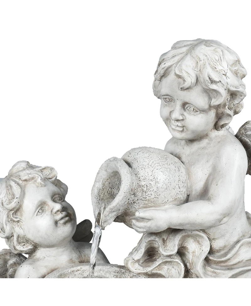 LuxenHome Gray Resin Cherub Angels Outdoor Fountain with Led Light
