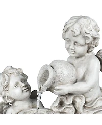 LuxenHome Gray Resin Cherub Angels Outdoor Fountain with Led Light