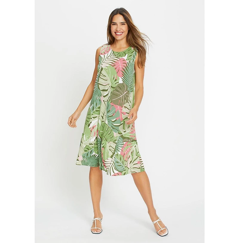 Olsen Women's Sleeveless Jungle Leaf Print Dress