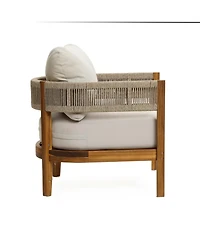 LuxenHome Outdoor Acacia Wood with Rope Sides Club Armchair with Cushions