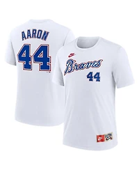 Nike Men's Hank Aaron White Atlanta Braves Cooperstown Collection Tri-Blend Name Number T-Shirt
