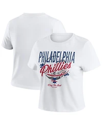 Wear by Erin Andrews Women's White Philadelphia Phillies Distressed Cropped Baby T-Shirt