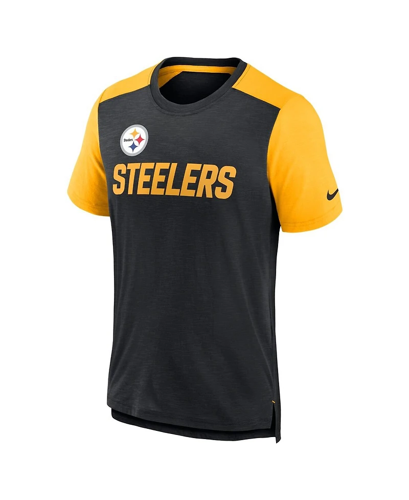 Men's Nike Heathered Black, Gold Pittsburgh Steelers Color Block Team Name T-shirt