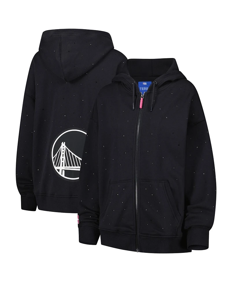 Terez Women's Black Golden State Warriors Oversized Allover Gemstone Full-Zip Hoodie