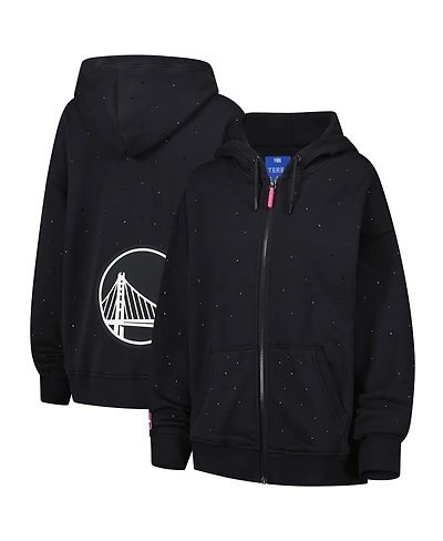 Terez Women's Black Golden State Warriors Oversized Allover Gemstone Full-Zip Hoodie