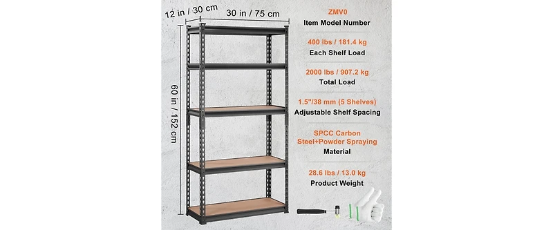 5 Tiers Metal Heavy-Duty Garage Storage Shelving Unit