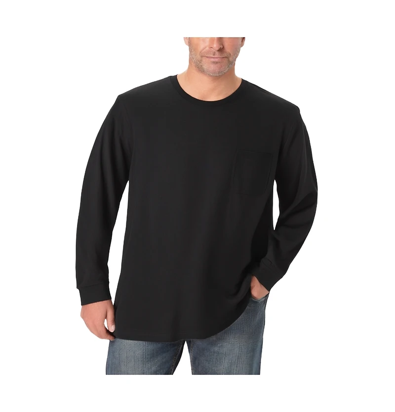 KingSize Men's Big & Tall Shrink-Less Lightweight Longer-Length Long-Sleeve Crewneck Pocket Tee