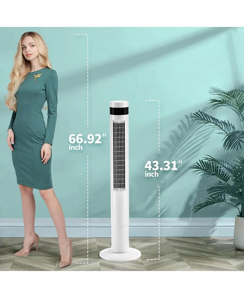 Cowsar Tower Fan Portable Floor Fans 85°Oscillating Fan 43'' Quiet Cooling 12H Timer Remote Control Standing Bladeless Electric 3 Speeds Wind 3 M