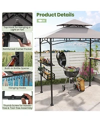 8 x 5 Ft Outdoor Grill Gazebo with 2 Side Shelves and 20 Hooks
