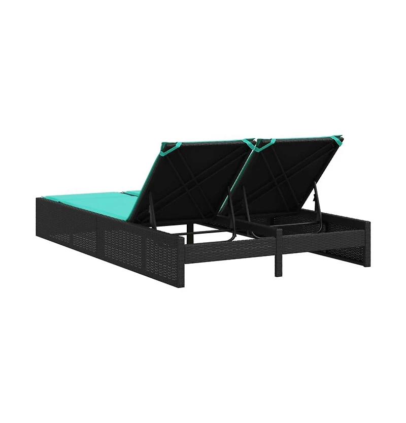 Double Sun Lounger with Cushions Poly Rattan