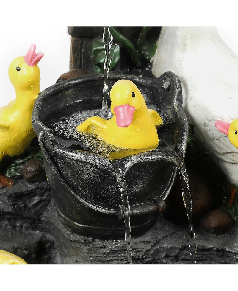 LuxenHome Resin Duck Family Bath Patio Fountain