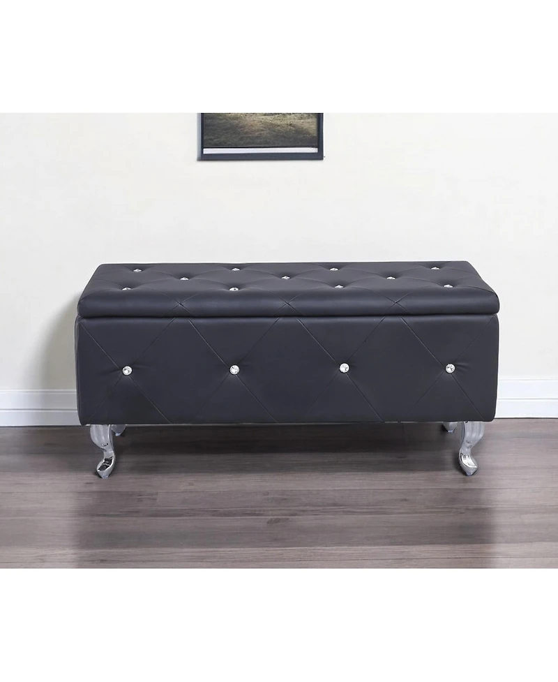 Rectangular Faux Leather Ottoman Bench with Lift-Top Storage
