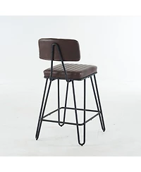 Bar Stools Set of 2 Counter Height Chairs with Backrest Pu Leather Upholstery and Metal Frame for Kitchen Island Dining Room Home Bar-The Pop