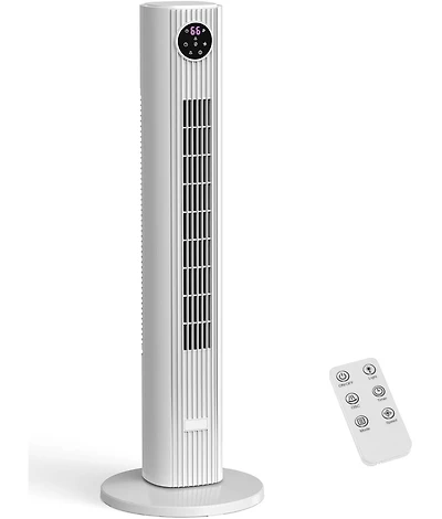 Cowsar Tower Fan for Bedroom, 90° Oscillating Fan with 12H Timer, 37”Standing Fans with Remote, Bladeless Fan with 4 Modes & 3 Speeds