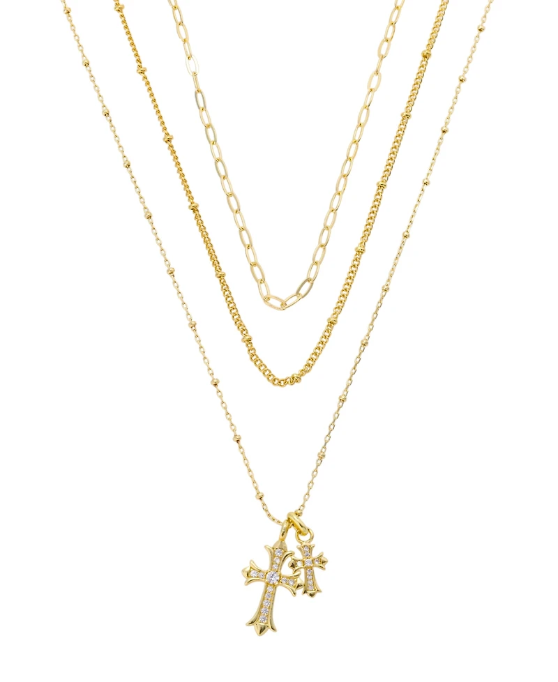 Unwritten Cubic Zirconia Double Cross Pendant Layered Necklace Set