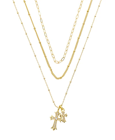 Unwritten Cubic Zirconia Double Cross Pendant Layered Necklace Set