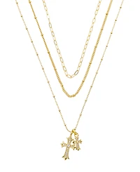 Unwritten Cubic Zirconia Double Cross Pendant Layered Necklace Set