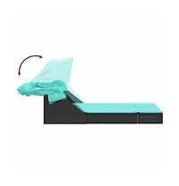 Double Sun Lounger with Canopy and Cushions Poly Rattan