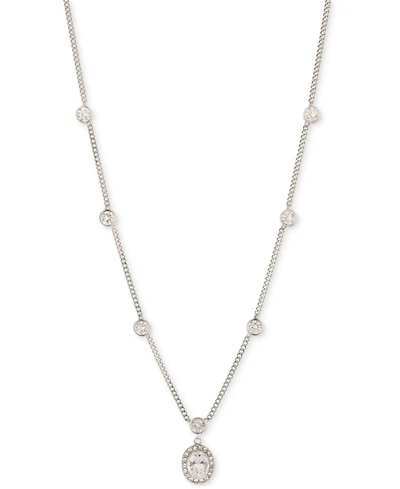 Givenchy Silver-Tone Pave & Oval Crystal Halo Pendant Necklace, 16" + 3" extender
