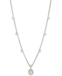 Givenchy Silver-Tone Pave & Oval Crystal Halo Pendant Necklace, 16" + 3" extender