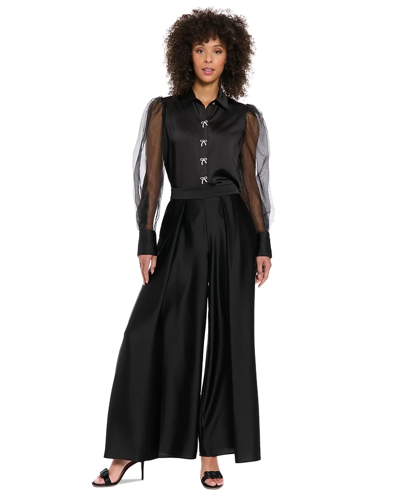 Muse Women's Bow-Button Sheer Bishop-Sleeve Blouse