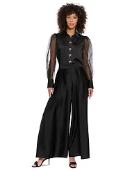 Muse Women's Bow-Button Sheer Bishop-Sleeve Blouse