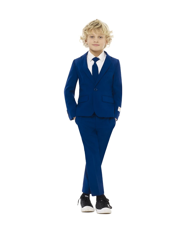 OppoSuits Boys Navy Royale Solid Slim Fit Suit Including Blazer, Pants and Clip-On-Tie