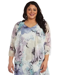 R & M Richards Plus Printed Sleeveless Midi Dress Cropped Jacket