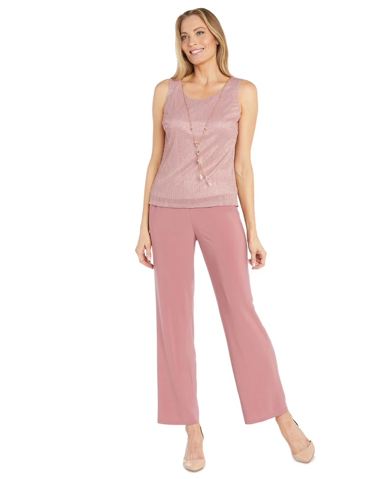 R & M Richards 3-Pc. Metallic Jacket, Necklace Top & Pants Set