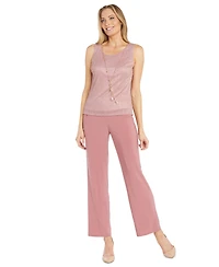 R & M Richards 3-Pc. Metallic Jacket, Necklace Top & Pants Set
