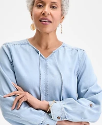 Style & Co Petite Cotton Split-Neck Long-Sleeve Shirt, Exclusively at Macy's