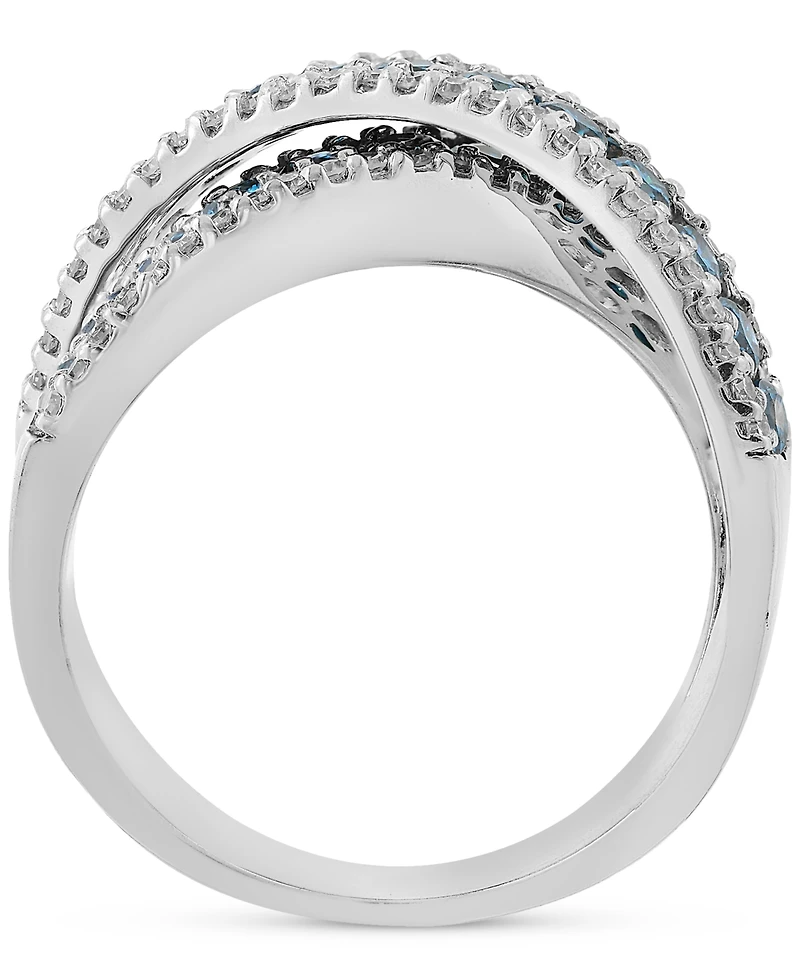 Effy Blue & White Diamond Crossover Statement Ring (1-1/5 ct. t.w.) in 14k White Gold