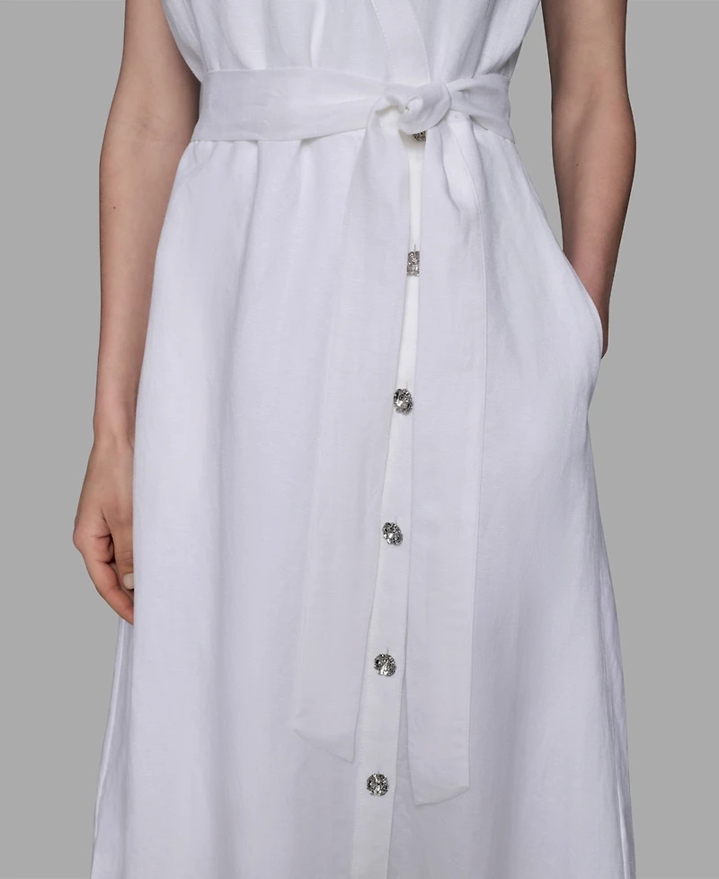 Karl Lagerfeld Paris Petite Novelty-Button Tie-Waist Midi Shirtdress