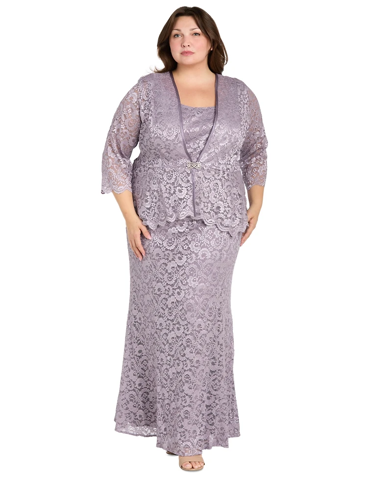 R & M Richards Plus Metallic Lace Jacket and Dress