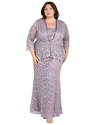 R & M Richards Plus Metallic Lace Jacket and Dress
