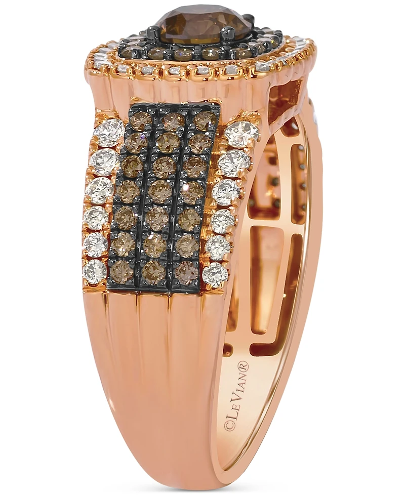 Le Vian Chocolate Diamond & Nude Diamond Multirow Halo Ring (1-1/3 ct. t.w.) in 14k Rose Gold