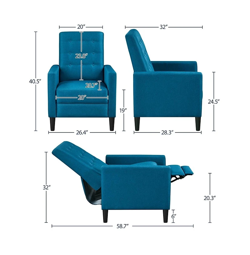 Yaheetech Mid-Century Fabric Reclining Sofa