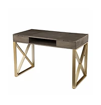 45" Grey and Gold Writing Desk With Two Drawers